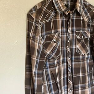Various Artists Men’s Brown & Blue Plaid Western Button Up Shirt Size Medium